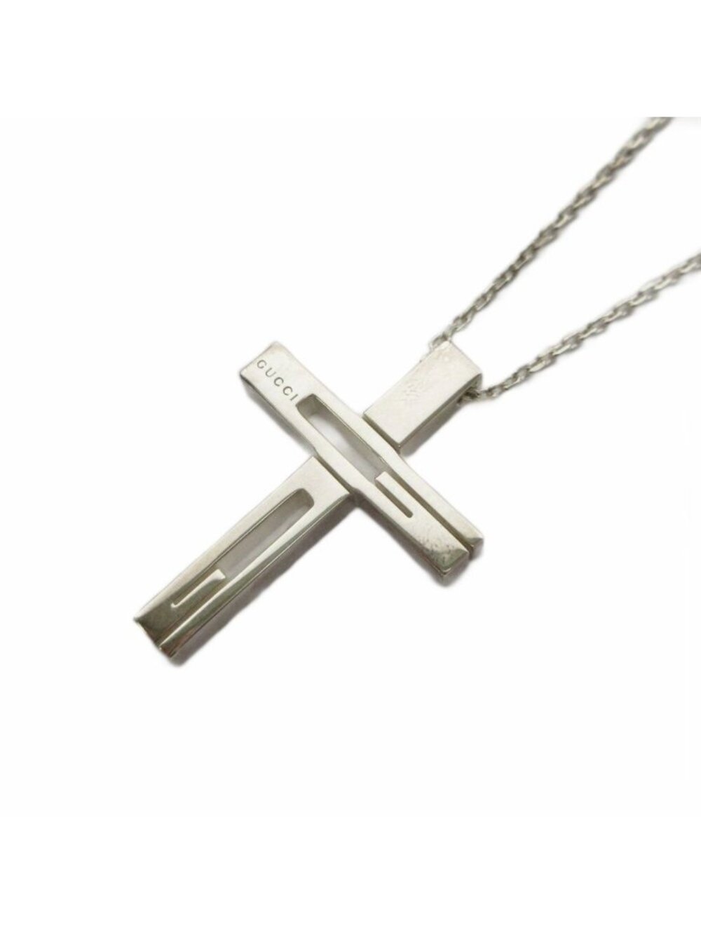 Gucci G Motif Cutout Cross Pendant Silver Colored